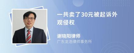 一共卖了30元被起诉外观侵权